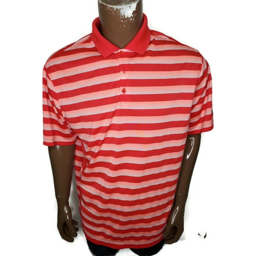Nike Golf Standard Fit Mens Dri Fit Athletic Polo Shirt Large Red Striped Pink